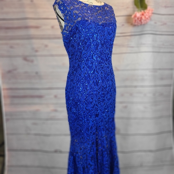 Marina Cap Sleeve Lace Sequin Gown - Picture 2 of 7